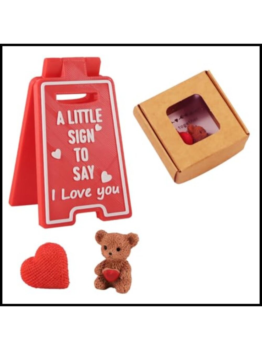 Valentine's Day I Love You Sign Figurine Set with Mini Bear & Heart